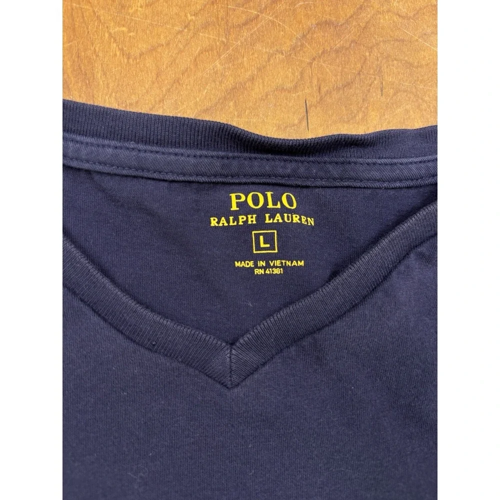 Mens Polo Ralph Lauren V Neck Short Sleeve Tee‎ Shirt Blue Red Horse Size L